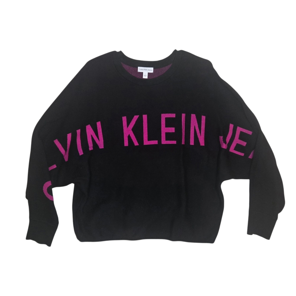 Calvin Klein Jeans Black Knit Sweater (M) | Pink CKJ Logo | 90s Cozy Pullover